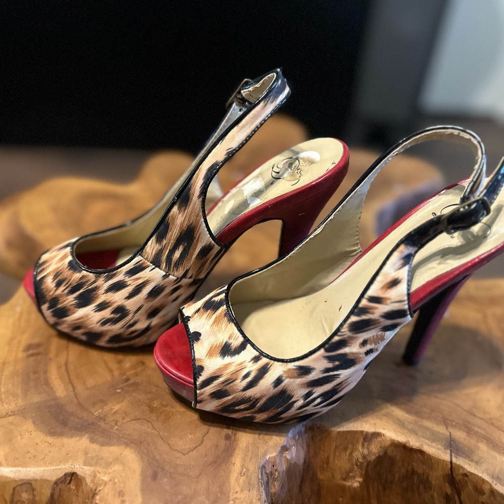 Leopard Print Peep Toe Slingback Heels